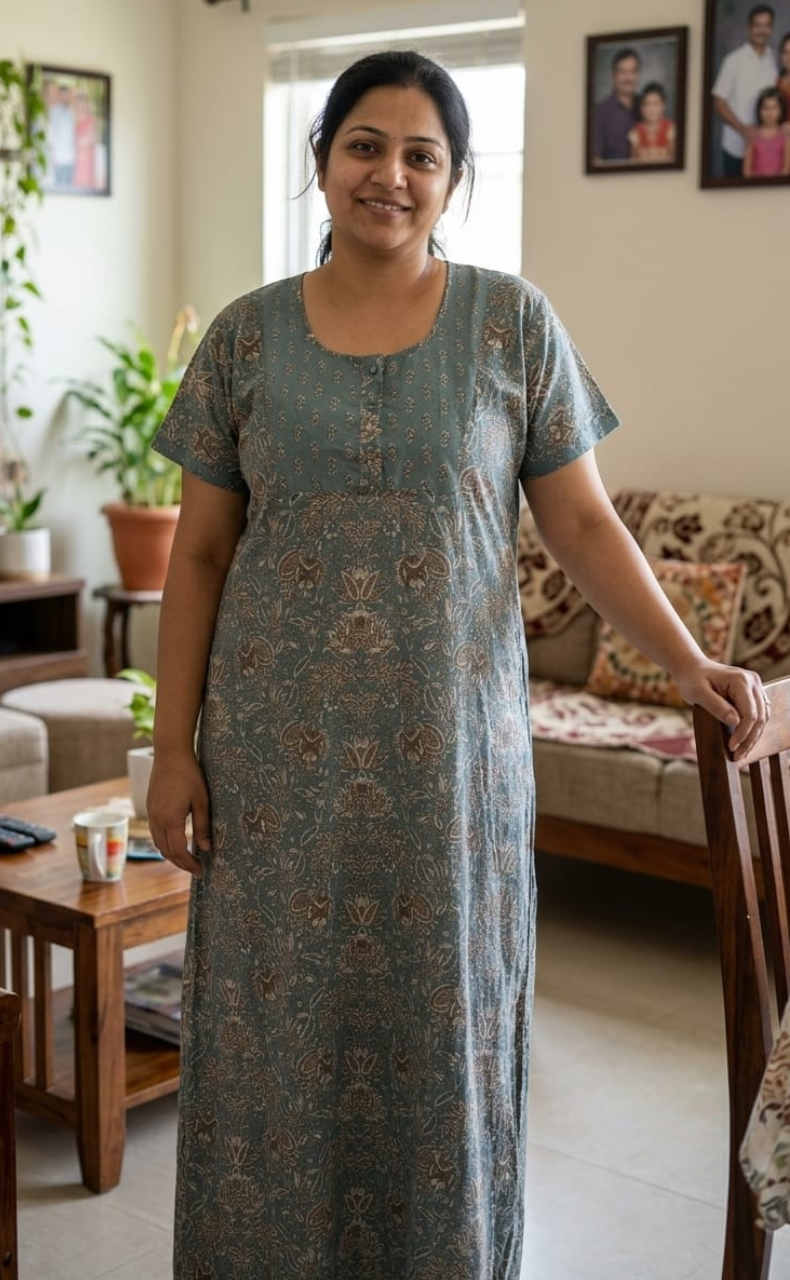 Light Blue/Grey Jaipura Pure Cotton Nighty. Pure Durable Cotton | Laces and Frills - Laces and Frills
