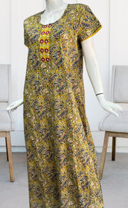 Yellow KalamKari Pure Cotton Nighty. Pure Durable Cotton | Laces and Frills - Laces and Frills