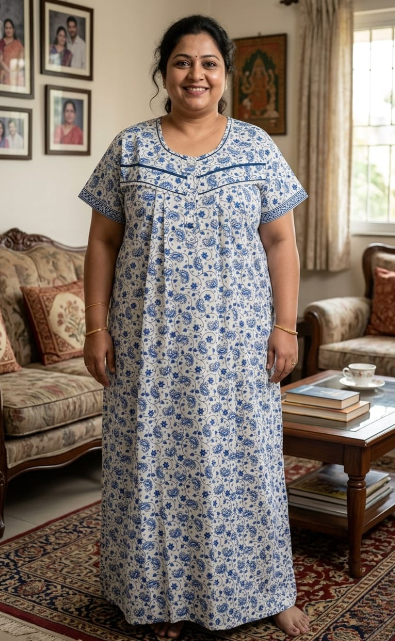 White/Blue Manga Motifs Pure Cotton Nighty. Pure Durable Cotton | Laces and Frills