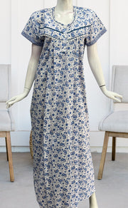 White/Blue Manga Motifs Pure Cotton Nighty. Pure Durable Cotton | Laces and Frills - Laces and Frills