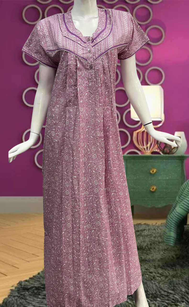 Lavender Garden Pure Cotton Feeding Nursing Nighty . Pure Durable Cotton | Laces and Frills - Laces and Frills