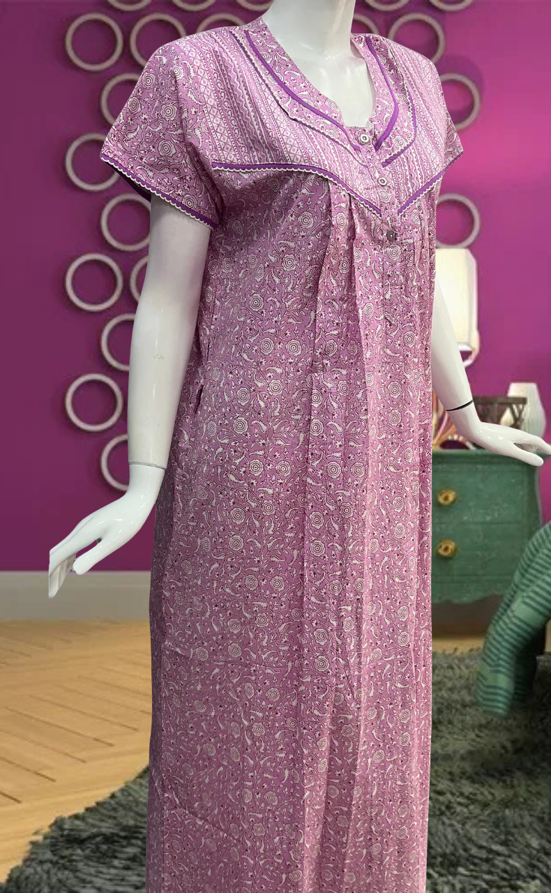 Lavender Garden Pure Cotton Feeding Nursing Nighty . Pure Durable Cotton | Laces and Frills - Laces and Frills