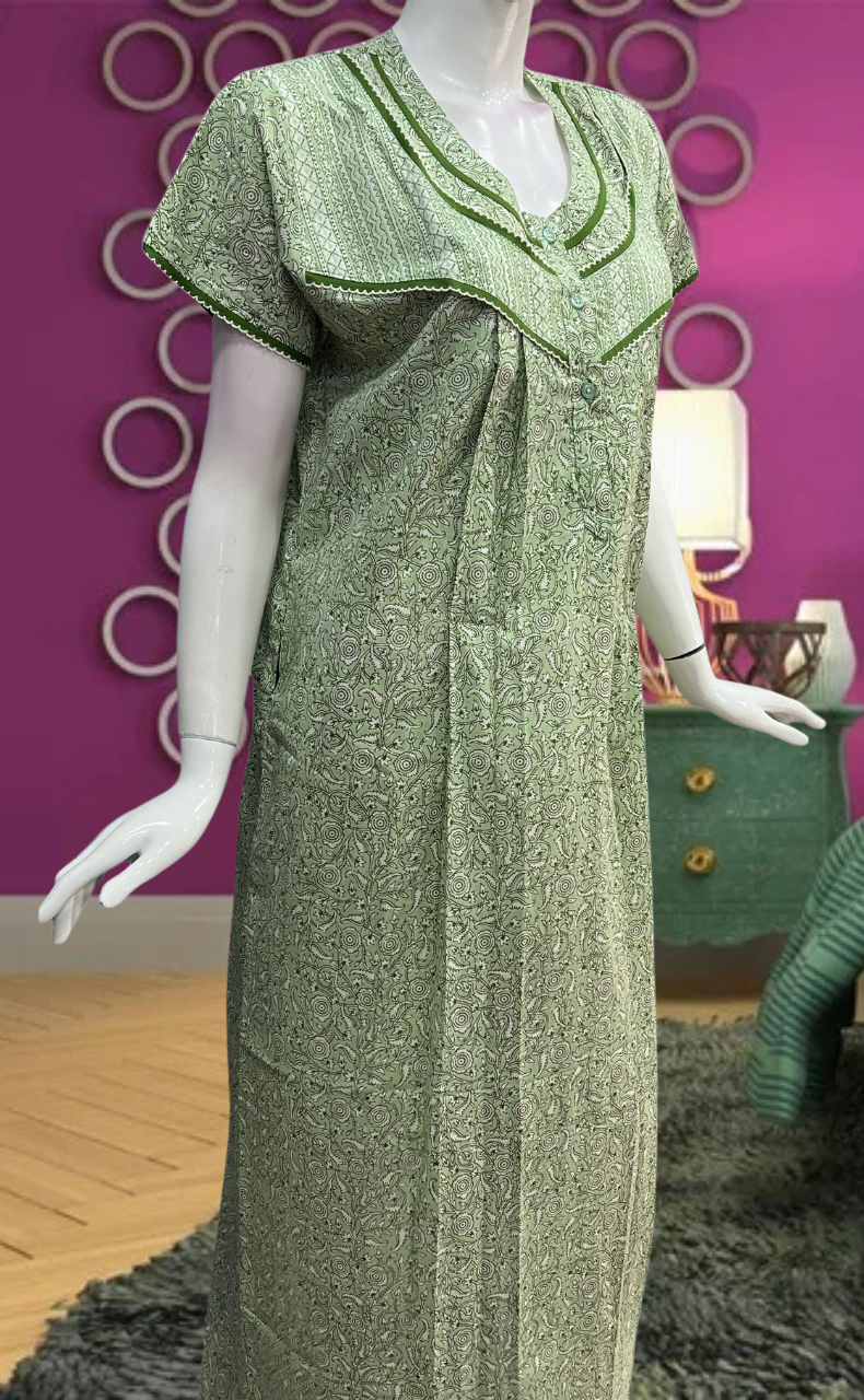 Green Garden Pure Cotton Feeding Nursing Nighty . Pure Durable Cotton | Laces and Frills - Laces and Frills