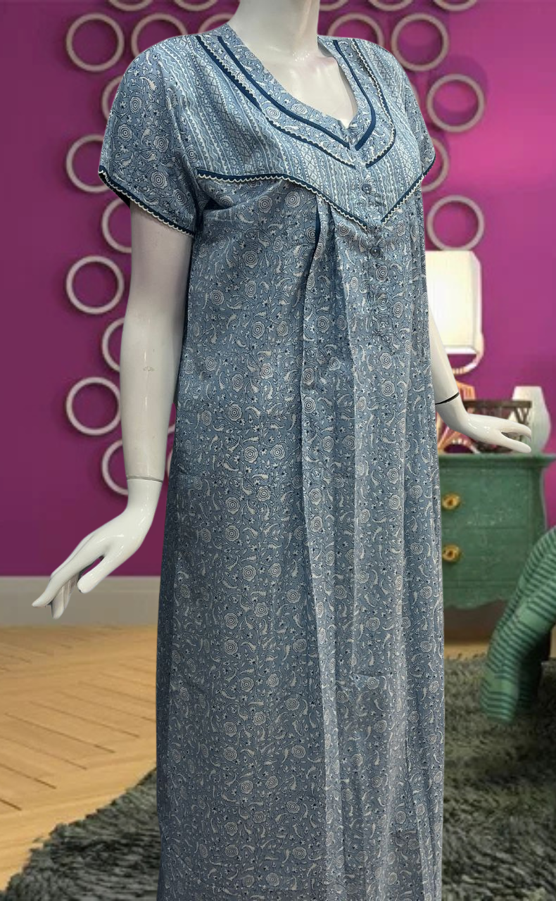 Blue Garden Pure Cotton Feeding Nursing Nighty . Pure Durable Cotton | Laces and Frills - Laces and Frills