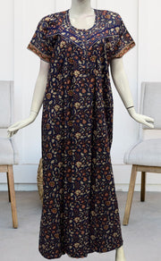 Blue/Orange Garden Pure Cotton Nighty. Pure Durable Cotton | Laces and Frills - Laces and Frills