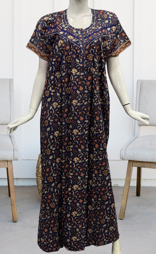 Blue/Orange Garden Pure Cotton Nighty. Pure Durable Cotton | Laces and Frills - Laces and Frills
