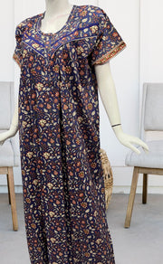 Blue/Orange Garden Pure Cotton Nighty. Pure Durable Cotton | Laces and Frills - Laces and Frills