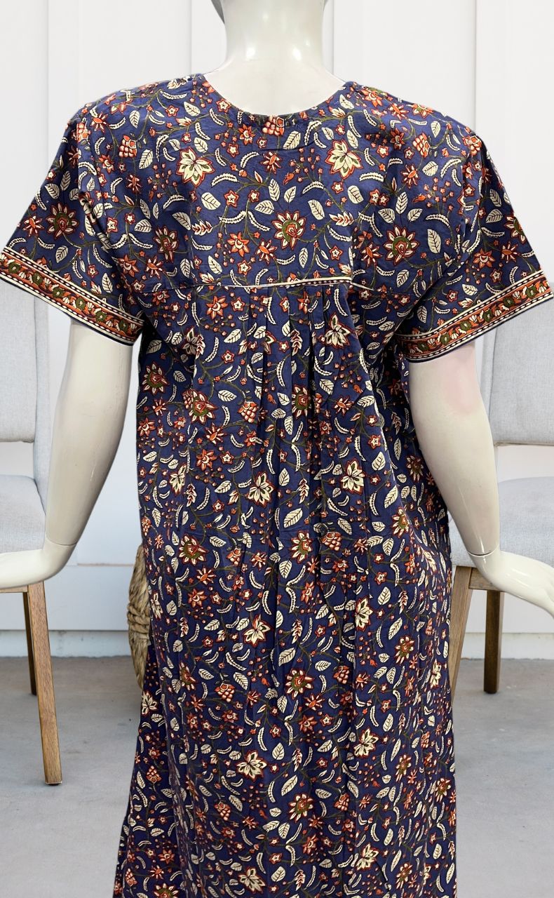 Blue/Orange Garden Pure Cotton Nighty. Pure Durable Cotton | Laces and Frills - Laces and Frills