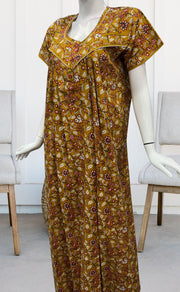 Mustard/Red Garden Pure Cotton Nighty. Pure Durable Cotton | Laces and Frills - Laces and Frills