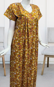 Mustard/Red Garden Pure Cotton Nighty. Pure Durable Cotton | Laces and Frills - Laces and Frills