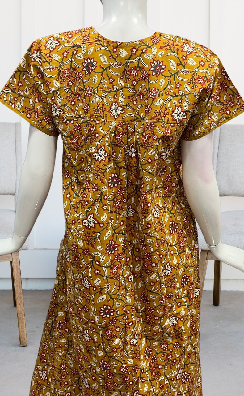 Mustard/Red Garden Pure Cotton Nighty. Pure Durable Cotton | Laces and Frills - Laces and Frills