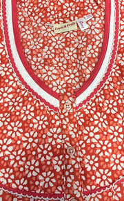 Peach Flora Pure Cotton Long Sleeves Nighty.Soft Breathable Fabric | Laces and Frills - Laces and Frills