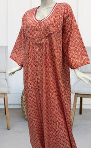 Peach Flora Pure Cotton Long Sleeves Nighty.Soft Breathable Fabric | Laces and Frills - Laces and Frills