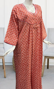 Peach Flora Pure Cotton Long Sleeves Nighty.Soft Breathable Fabric | Laces and Frills - Laces and Frills