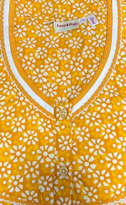 Yellow Flora Pure Cotton Long Sleeves Nighty.Soft Breathable Fabric | Laces and Frills - Laces and Frills