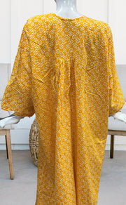 Yellow Flora Pure Cotton Long Sleeves Nighty.Soft Breathable Fabric | Laces and Frills - Laces and Frills