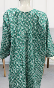 Sea Green Flora Pure Cotton Long Sleeves Nighty.Soft Breathable Fabric | Laces and Frills - Laces and Frills