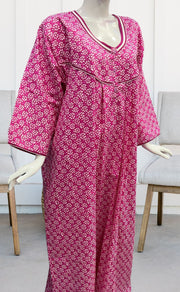 Pink Flora Pure Cotton Long Sleeves Nighty.Soft Breathable Fabric | Laces and Frills - Laces and Frills