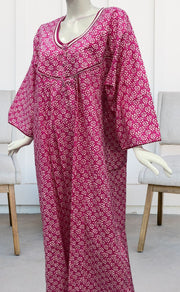Pink Flora Pure Cotton Long Sleeves Nighty.Soft Breathable Fabric | Laces and Frills - Laces and Frills