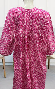 Pink Flora Pure Cotton Long Sleeves Nighty.Soft Breathable Fabric | Laces and Frills - Laces and Frills