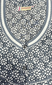 Grey Flora Pure Cotton Long Sleeves Nighty.Soft Breathable Fabric | Laces and Frills - Laces and Frills