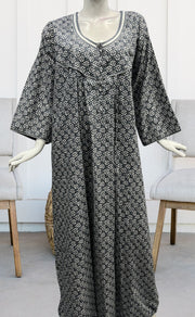 Grey Flora Pure Cotton Long Sleeves Nighty.Soft Breathable Fabric | Laces and Frills - Laces and Frills