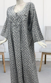 Grey Flora Pure Cotton Long Sleeves Nighty.Soft Breathable Fabric | Laces and Frills - Laces and Frills