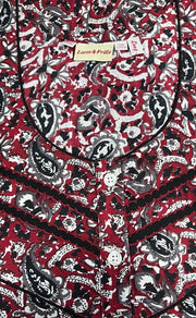 Maroon/Black Manga Motifs Pure Cotton Long Sleeves Nighty.Soft Breathable Fabric | Laces and Frills - Laces and Frills