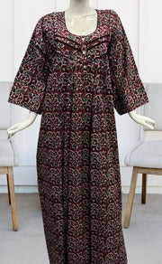 Maroon/Black Manga Motifs Pure Cotton Long Sleeves Nighty.Soft Breathable Fabric | Laces and Frills - Laces and Frills
