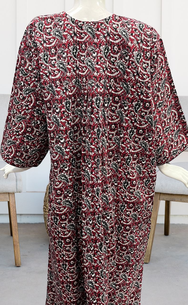 Maroon/Black Manga Motifs Pure Cotton Long Sleeves Nighty.Soft Breathable Fabric | Laces and Frills - Laces and Frills