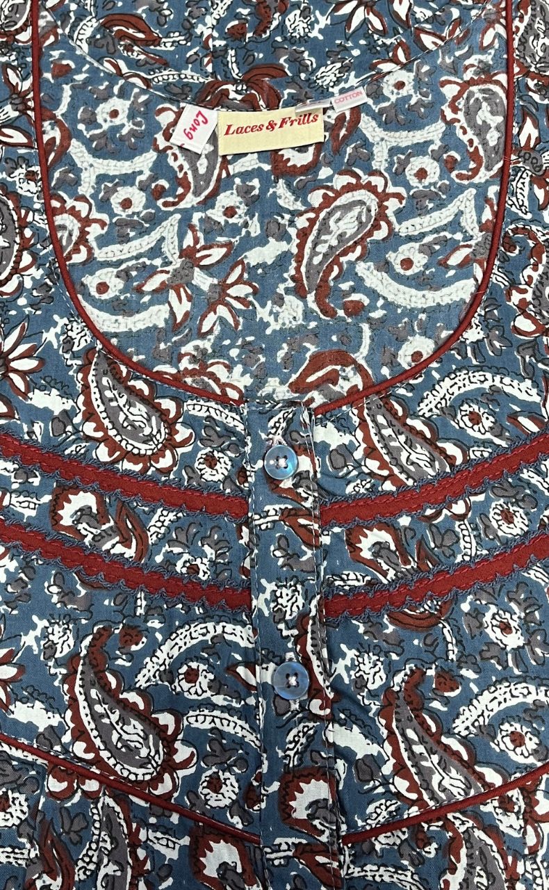 Grey/Maroon Manga Motifs Pure Cotton Long Sleeves Nighty.Soft Breathable Fabric | Laces and Frills - Laces and Frills