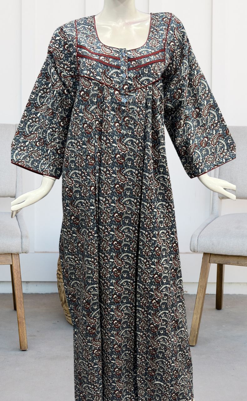 Grey/Maroon Manga Motifs Pure Cotton Long Sleeves Nighty.Soft Breathable Fabric | Laces and Frills - Laces and Frills