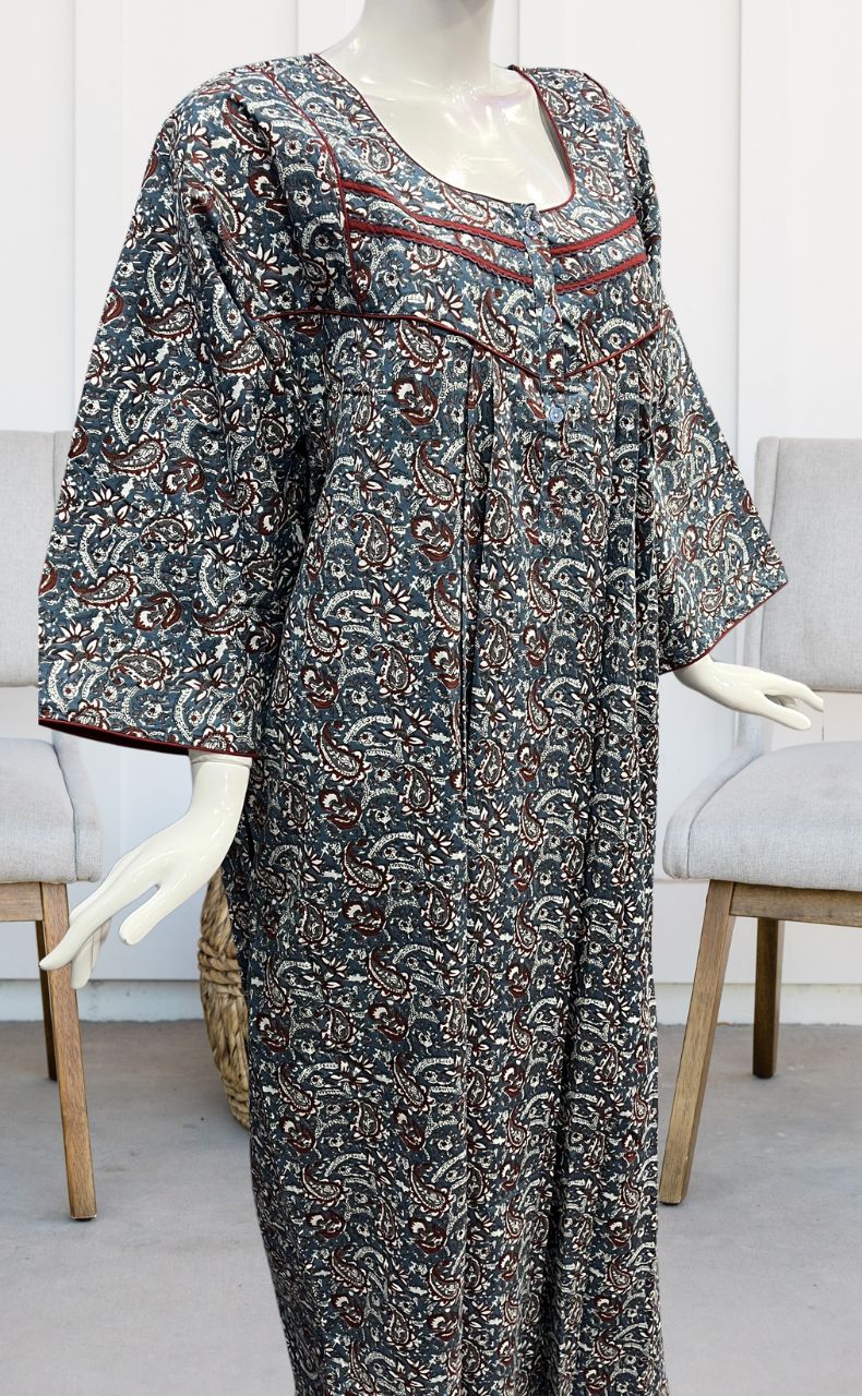 Grey/Maroon Manga Motifs Pure Cotton Long Sleeves Nighty.Soft Breathable Fabric | Laces and Frills - Laces and Frills