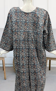 Grey/Maroon Manga Motifs Pure Cotton Long Sleeves Nighty.Soft Breathable Fabric | Laces and Frills - Laces and Frills