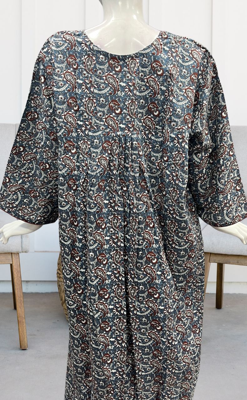 Grey/Maroon Manga Motifs Pure Cotton Long Sleeves Nighty.Soft Breathable Fabric | Laces and Frills - Laces and Frills