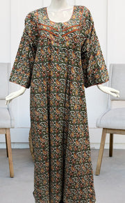 Green/Orange Manga Motifs Pure Cotton Long Sleeves Nighty.Soft Breathable Fabric | Laces and Frills - Laces and Frills