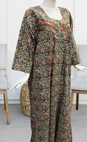 Green/Orange Manga Motifs Pure Cotton Long Sleeves Nighty.Soft Breathable Fabric | Laces and Frills - Laces and Frills