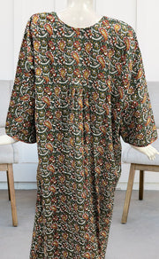 Green/Orange Manga Motifs Pure Cotton Long Sleeves Nighty.Soft Breathable Fabric | Laces and Frills - Laces and Frills