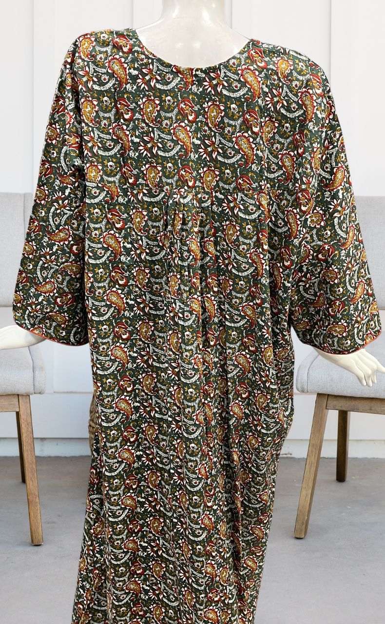 Green/Orange Manga Motifs Pure Cotton Long Sleeves Nighty.Soft Breathable Fabric | Laces and Frills - Laces and Frills