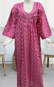 Pink Dots Pure Cotton Long Sleeves Nighty.Soft Breathable Fabric | Laces and Frills - Laces and Frills