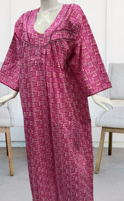Pink Dots Pure Cotton Long Sleeves Nighty.Soft Breathable Fabric | Laces and Frills - Laces and Frills