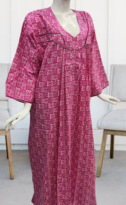 Pink Dots Pure Cotton Long Sleeves Nighty.Soft Breathable Fabric | Laces and Frills - Laces and Frills