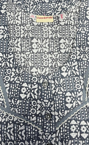 Grey Dots Pure Cotton Long Sleeves Nighty.Soft Breathable Fabric | Laces and Frills - Laces and Frills