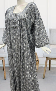 Grey Dots Pure Cotton Long Sleeves Nighty.Soft Breathable Fabric | Laces and Frills - Laces and Frills