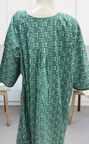 Sea Green Dots Pure Cotton Long Sleeves Nighty.Soft Breathable Fabric | Laces and Frills - Laces and Frills