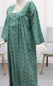 Sea Green Dots Pure Cotton Long Sleeves Nighty.Soft Breathable Fabric | Laces and Frills - Laces and Frills