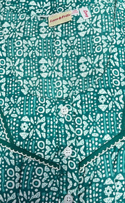 Sea Green Dots Pure Cotton Long Sleeves Nighty.Soft Breathable Fabric | Laces and Frills - Laces and Frills