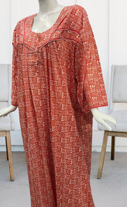 Peach Dots Pure Cotton Long Sleeves Nighty.Soft Breathable Fabric | Laces and Frills - Laces and Frills