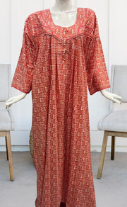Peach Dots Pure Cotton Long Sleeves Nighty.Soft Breathable Fabric | Laces and Frills - Laces and Frills
