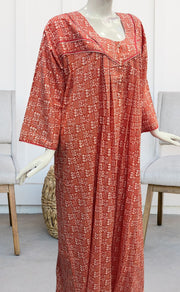 Peach Dots Pure Cotton Long Sleeves Nighty.Soft Breathable Fabric | Laces and Frills - Laces and Frills